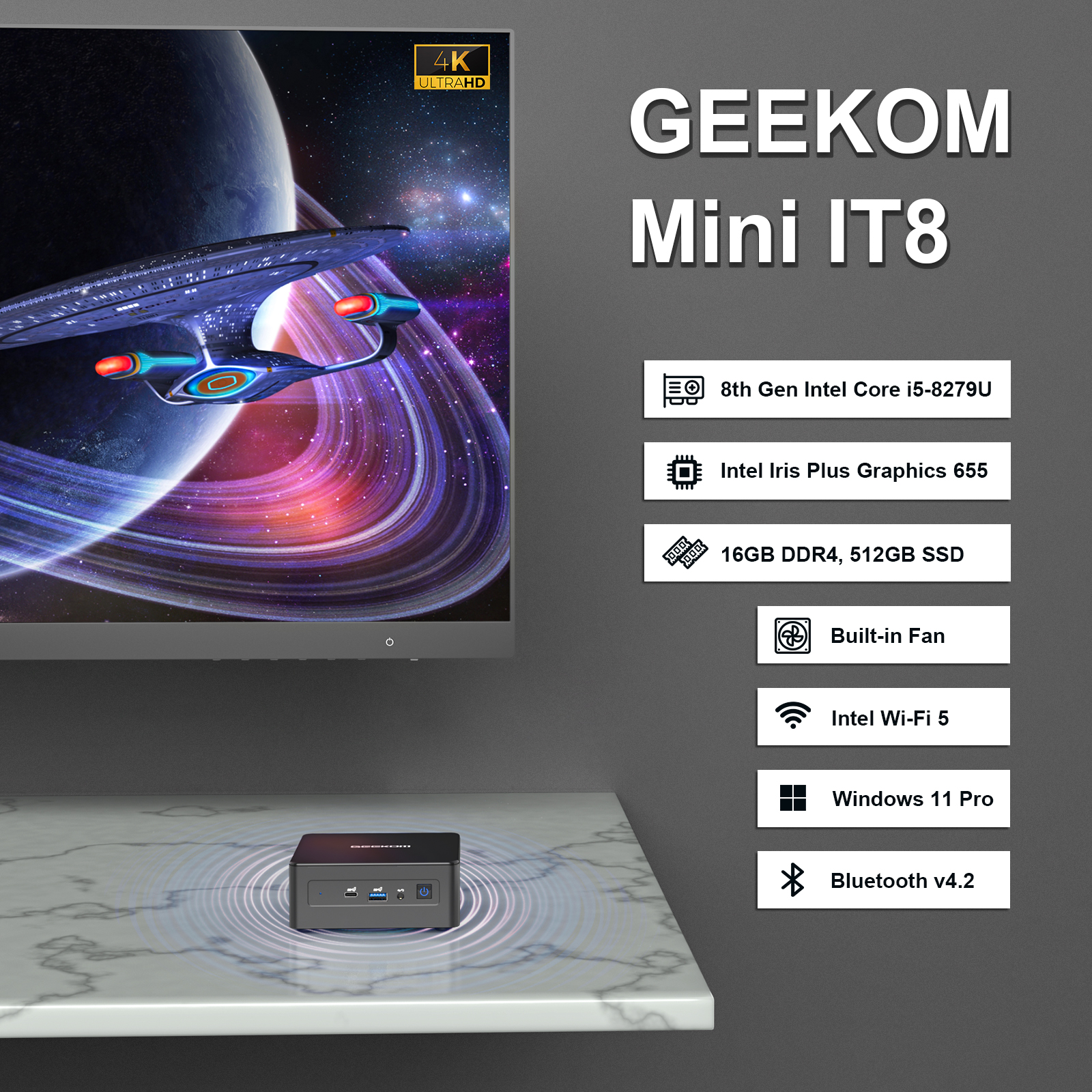 GEEKOM Mini PC, Mini IT8 Mini Computer Intel i5-8259U, Compact PC